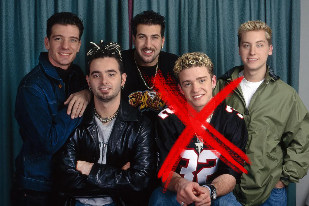 NSYNC with JT crossed out